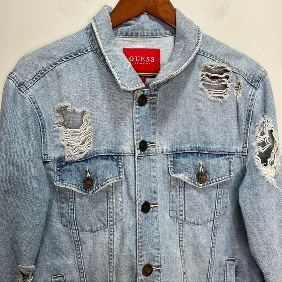 Vintage Guess Distressed Denim Jean Jacket Size Large - Picture 3 of 13